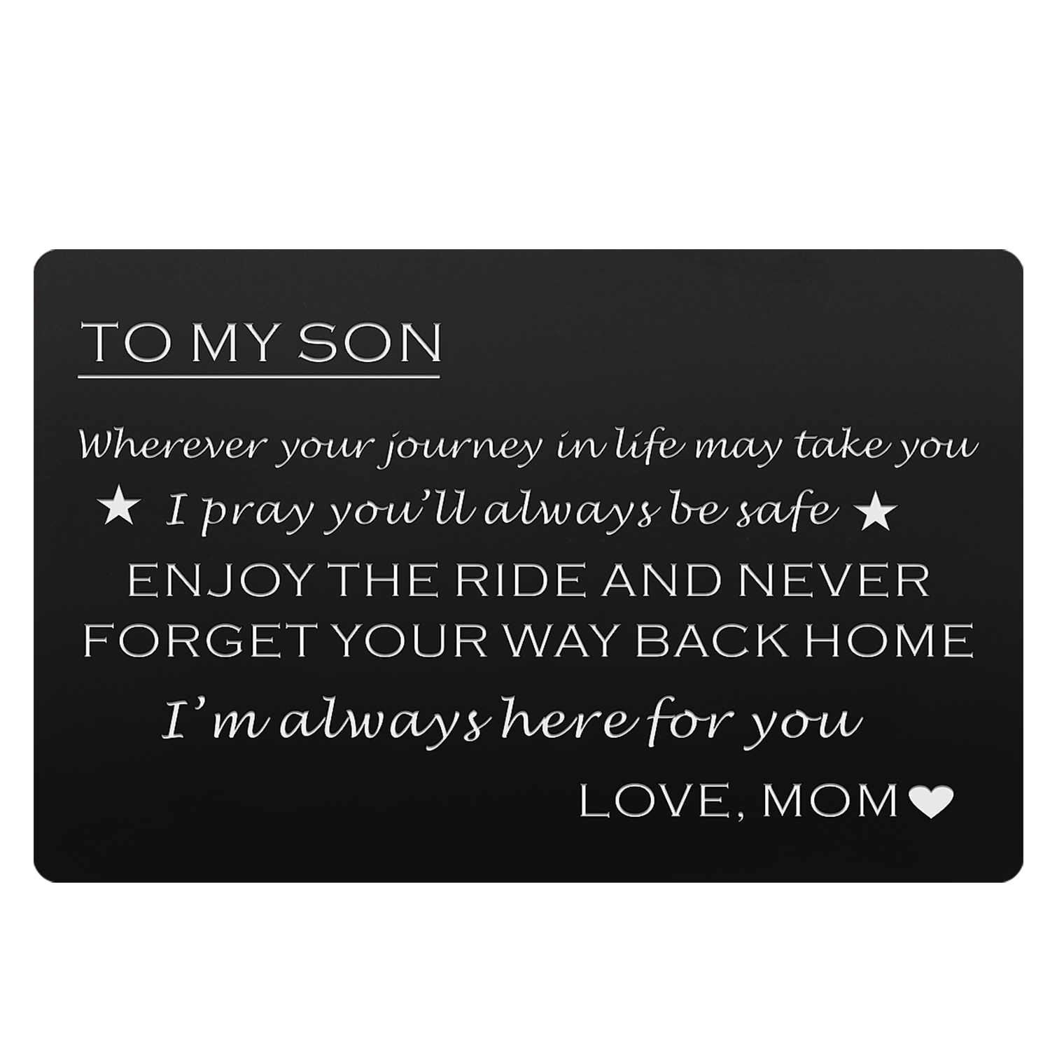 Engraved Wallet Card Insert for Son from Mom Stainless Steel Wallet Cards with Mini Love Note Sweet 16 Gifts for Son Birthday Graduation Gift for Him